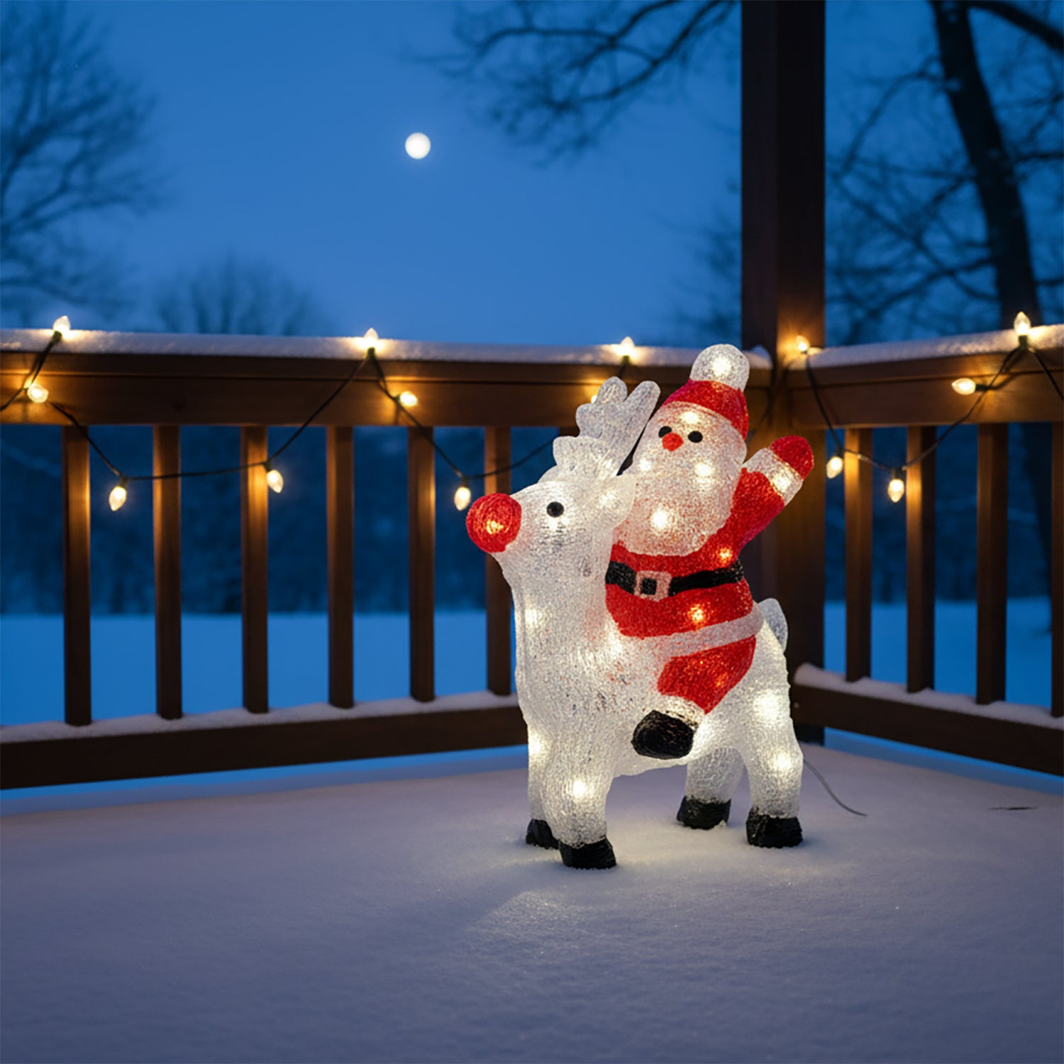 DICTROLUX - Babbo Natale sulla Renna 30 LED Bianco Caldo